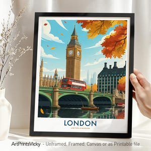 London Cityscape Art Print: England Travel Poster, Home Office Decor