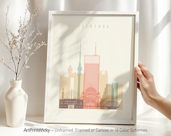 Belgrade Skyline Wall Art Poster Framed, Unframed or Canvas in 18 Colour Schemes