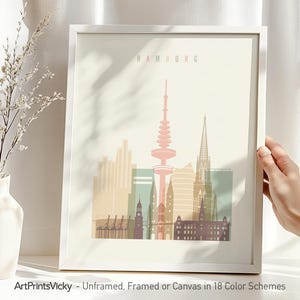 Hamburg Skyline Art Print: Germany Cityscape Poster, Pastel Cream Decor