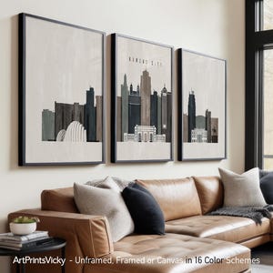 Kansas City 3 Piece Wall Art Prints, Kansas Skyline Poster Set | ArtPrintsVicky