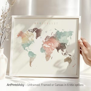 World Map Wall Art Poster | Personalised Map Print| Decor for home and office | ArtPrintsVicky