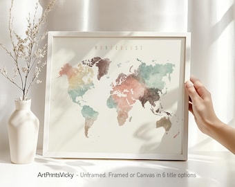 World Map Wall Art Poster | Personalised Map Print| Decor for home and office | ArtPrintsVicky