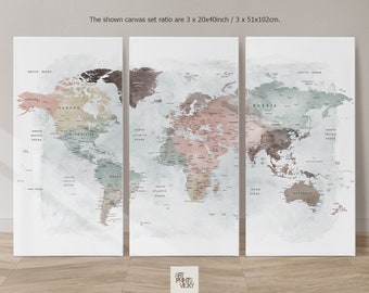 Ensemble de 3 toiles de carte du monde