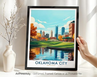 Oklahoma City Travel Print, Skyline Poster, Cityscape Wall Art, Wall Hanging for Home Office Decor, Housewarming Gift