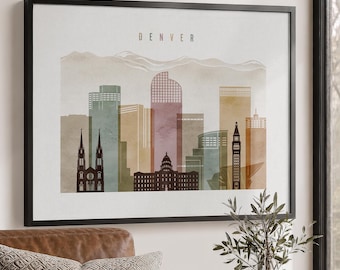 Denver Wall Art Print, Skyline Poster, Cityscape Travel Decor