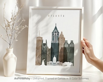Atlanta skyline print | wall art poster | watercolor cityscape | personalized gifts | home and office decor | ArtPrintsVicky