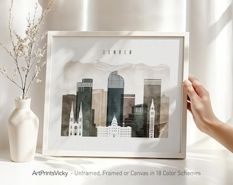 Denver skyline, Denver wall art print, Travel poster, ArtPrintsVicky