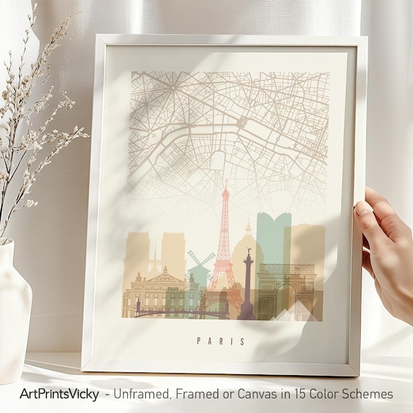 Paris Map Wall Art Print, City Poster for Home or Office Decor
