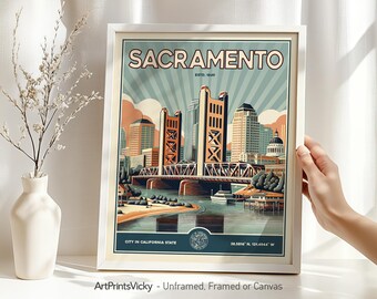 Sacramento Wall Print | Sacramento Skyline Poster in Retro Style | Decor for Home and Office | Personalised Gift | ArtPrintsVicky