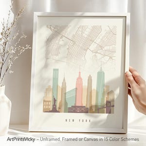 New York City Map & Skyline Poster in Pastels | ArtPrintsVicky