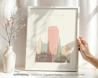 Sheffield print, Sheffield poster skyline, Yorkshire cityscape wall art, Travel poster, City print, Travel gift, Office decor
