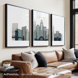 Cincinnati 3 Piece Wall Art Prints, Cincinnati Skyline Poster Set | ArtPrintsVicky