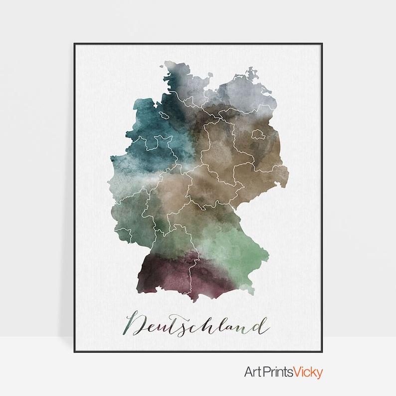 Germany map poster Deutschland watercolor print Germany watercolor map Typography art Germany Wall art Fine art prints ArtPrintsVicky