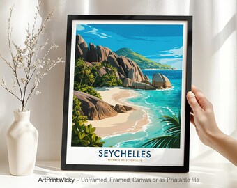 Seychelles Travel Poster - Indian Ocean Print | Retro Wall Art for Home Decor or Gift