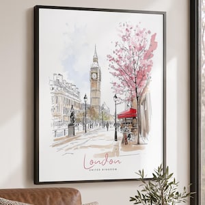 London Art Print, Poster Big Ben, Skyline Wall Art, Travel Gifts, Office Decor