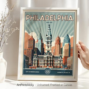 Philadelphia Skyline Print: Retro Travel Poster, Pennsylvania Art