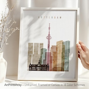Rotterdam Skyline Poster: Netherlands Watercolor Art Print, Travel Home Decor