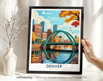 Denver Travel Poster - Colorado, Denver Skyline Print, Cityscape Wall Art for Home Decor, Housewarming Gift