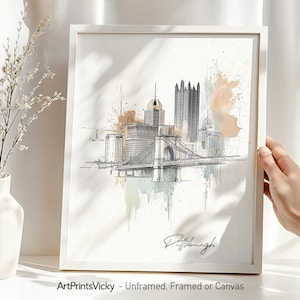 Pittsburgh art print | Poster skyline drawing | Home and office wall decor | ArtPrintsVicky