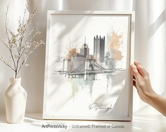 Pittsburgh art print | Poster skyline drawing | Home and office wall decor | ArtPrintsVicky