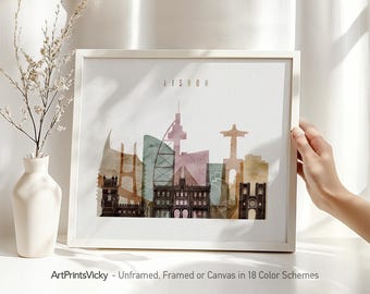 Lisbon poster, Lisbon skyline wall art print | ArtPrintsVicky