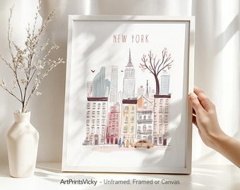 New York City Skyline Wall Art Print | NYC Poster | Iconic NYC Architecture Illustrations | ArtPrintsVicky