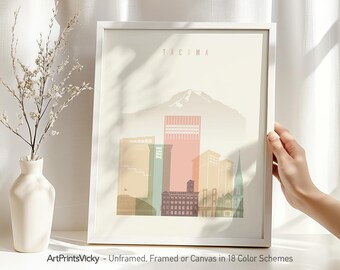 Tacoma WA Print | Poster Skyline | Wall Art Decor for Home and Office | Unique Gifts | ArtPrintsVicky
