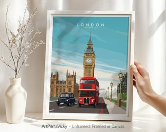 London Wall Art Print | London Retro Travel Poster Style | Modern Home Decor | Wall Hanging city prints | ArtPrintsVicky