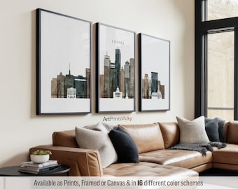 Boston 3 Piece Wall Art Prints, Boston Skyline Poster Set | ArtPrintsVicky