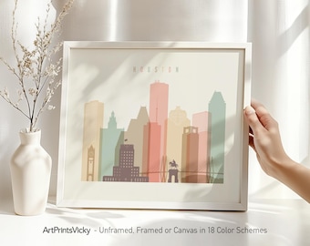 Houston Skyline Poster - Pastel Wall Art Print - Framed & Canvas Options | ArtPrintsVicky