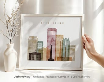 Birmingham AL Print, Skyline Wall Art Poster, Watercolour Travel Art | ArtPrintsVicky