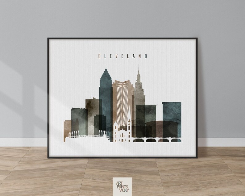 Cleveland Print Cleveland Wall Art Cleveland Skyline Etsy
