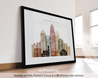 Charlotte NC, Skyline Art Print, Charlotte NC Wall Art, Travel Print, City Poster, Personalised Print | ArtPrintsVicky