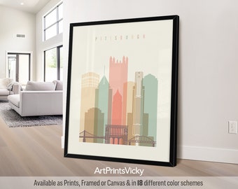 Pittsburgh print, Pittsburgh wall art poster, Pittsburgh Pennsylvania skyline, city travel print, Personalised print | ArtPrintsVicky