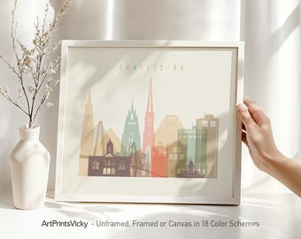 Charleston NC Cityscape Wall Art Poster Framed, Unframed or Canvas in 18 Colour Schemes