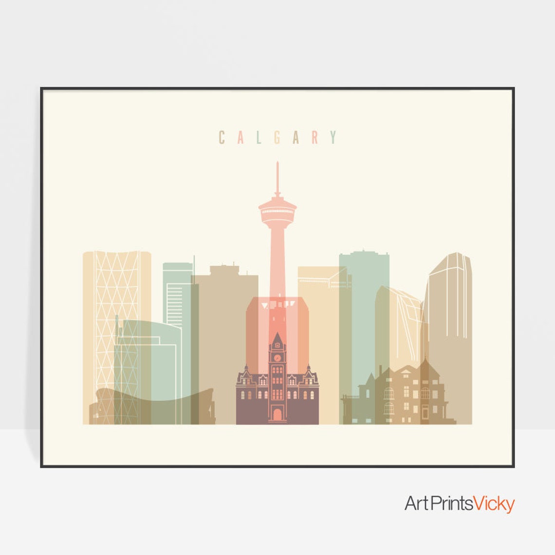 Calgary Art Print Calgary Poster Calgary Skyline Wall Art Etsy