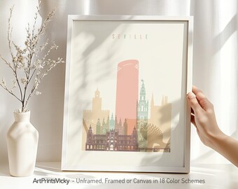 Seville poster, print wall art, Spain cityscape, Travel poster, City print, Travel gifts, Office decor | ArtPrintsVicky