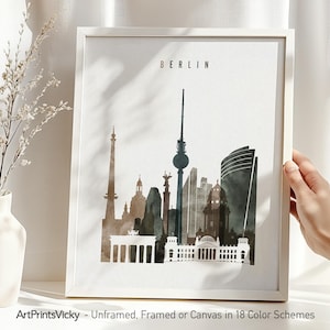 Berlin poster | Skyline Wall Art Print Watercolour - Framed & Canvas | ArtPrintsVicky