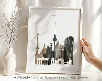 Berlin poster | Skyline Wall Art Print Watercolour - Framed & Canvas | ArtPrintsVicky