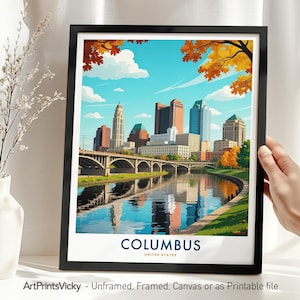 Columbus Ohio Travel Poster | Columbus Skyline Print | Cityscape Wall Art Home Decor or Gift