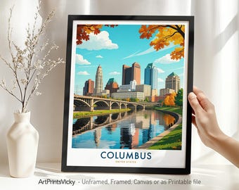 Columbus Ohio Travel Poster | Columbus Skyline Print | Cityscape Wall Art Home Decor or Gift