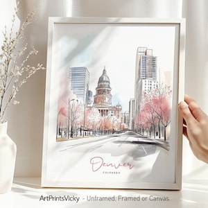 Impressão artística de Denver | Desenho de horizonte em pôster | Arte de parede para decoração de casa e escritório | ArtPrintsVicky