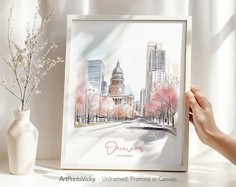 Denver art print | Poster skyline drawing | Wall art for home and office decor | ArtPrintsVicky