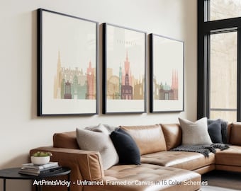 Edinburgh 3 Piece Wall Art Prints, Edinburgh Skyline Poster Set | ArtPrintsVicky