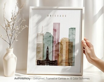 Brisbane Skyline Wall Art Poster Framed, Unframed or Canvas in 18 Colour Schemes