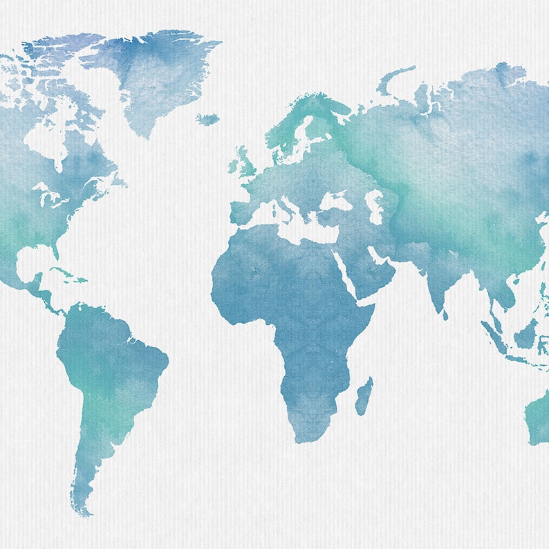 world map watercolor print travel map large world map