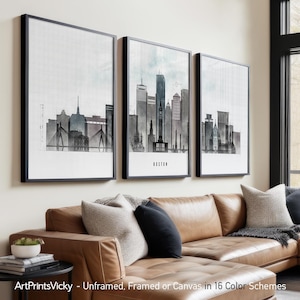 Boston 3 Piece Wall Art Prints, Boston Skyline Poster Set | ArtPrintsVicky
