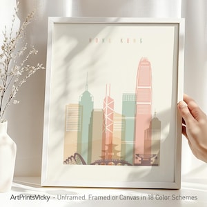 Hong Kong Skyline Print: Pastel City Poster, Travel Art