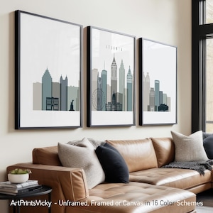 Atlanta 3 Piece Wall Art Prints, Atlanta Skyline Poster Set | ArtPrintsVicky