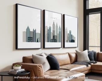 Atlanta 3 Piece Wall Art Prints, Atlanta Skyline Poster Set | ArtPrintsVicky